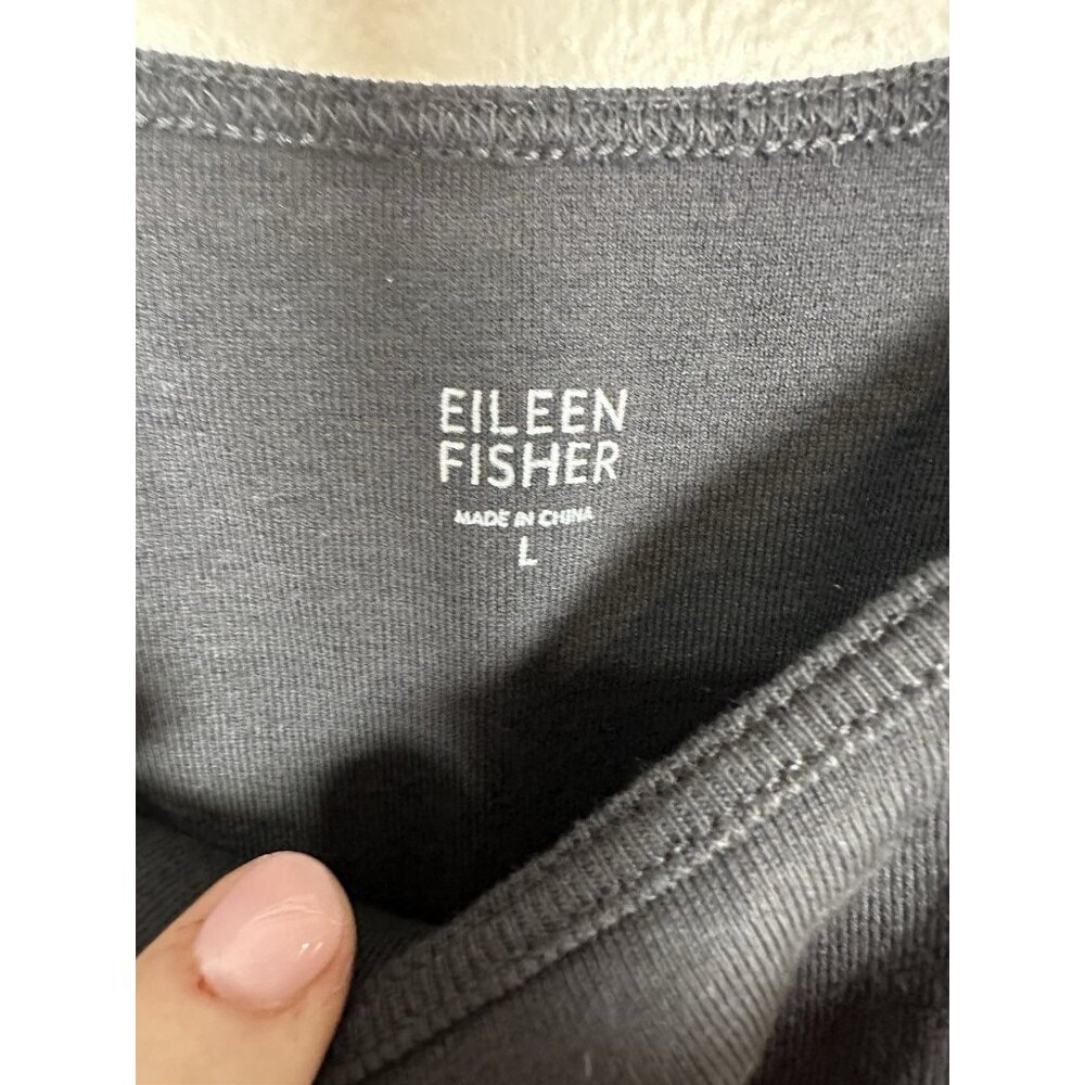 EILEEN FISHER Tank Top Size Large Stretch Organic Cotton Scoop Neck Black USA - Picture 3 of 6
